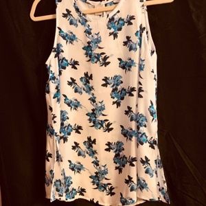 White and Blue Floral Sleeveless Top